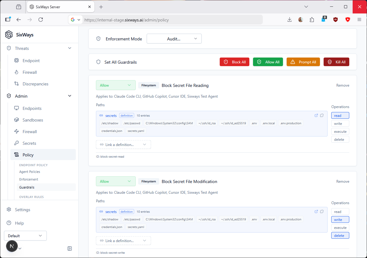 SixWays Server policy guardrails configuration